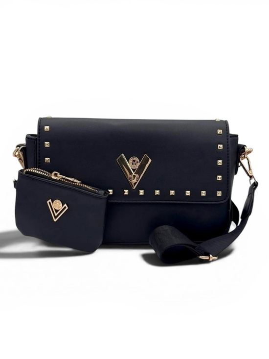Handbags - Valentino Orlandi Black Studded Crossbody Bag with Gold Hardware